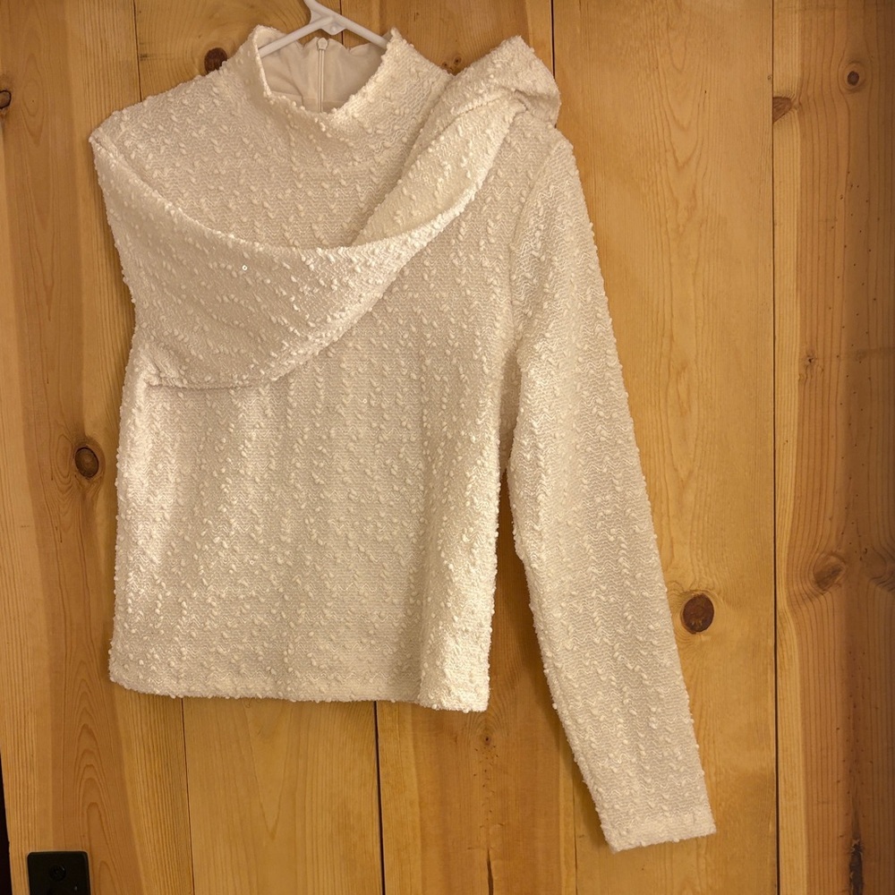 Jennifer Lopez Textured Cream Cowl Sweater